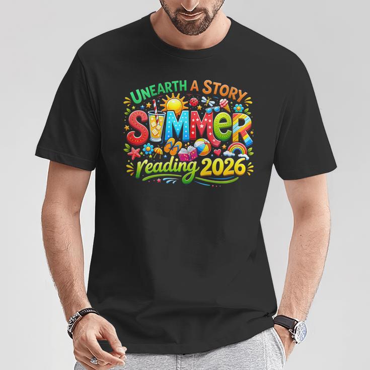 Women's Unearth a Story Summer 2026 Summer Reading Program Book T-Shirt Unique Gifts Women's Unearth a Story Summer 2026 Summer Reading Program Book T-Shirt Unique Gifts