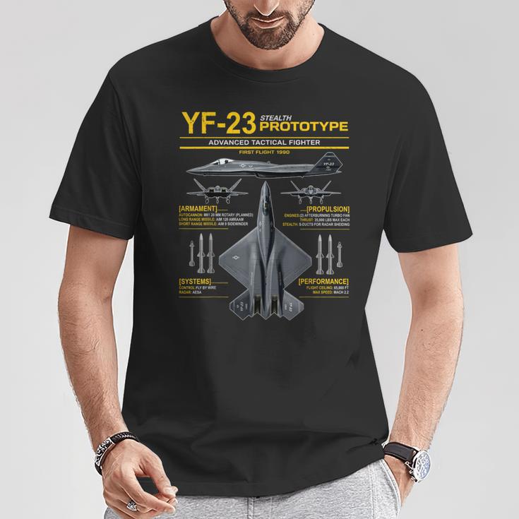 Yf-23 ステルス戦闘機 ミリタリー ジェット仕様 インフォグラフィック イエロー Tシャツ 面白い贈り物