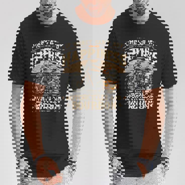 お金で幸せが買えないならバーボンとバイクを解説 Tシャツ 面白い贈り物