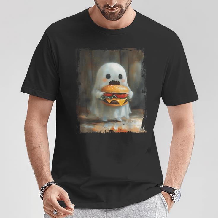 かわいい ハンバーガー おばけ 食べる ハンバーガー ハロウィン 食べ物 恋人 Tシャツ 面白い贈り物