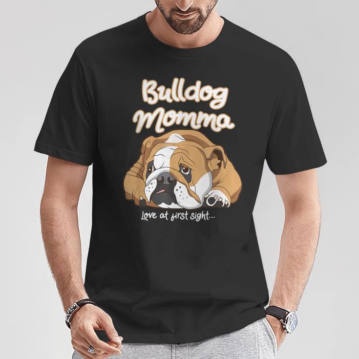 かわいいイングリッシュブルドッグ Momma Bullie Love At Firstight Tシャツ 面白い贈り物