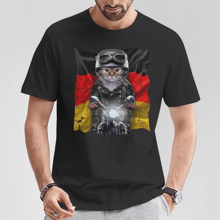 ぶち猫 ねこ バイク ドイツ Tシャツ 面白い贈り物