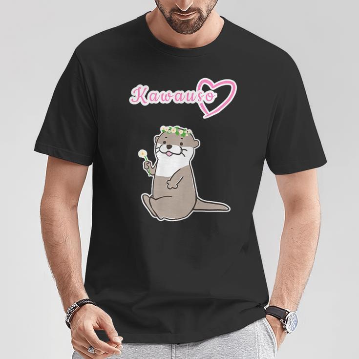 ゆるカワウソさん まるくん『おはなの かんむり』コツメカワウソ かわいい イラスト Tシャツ 面白い贈り物