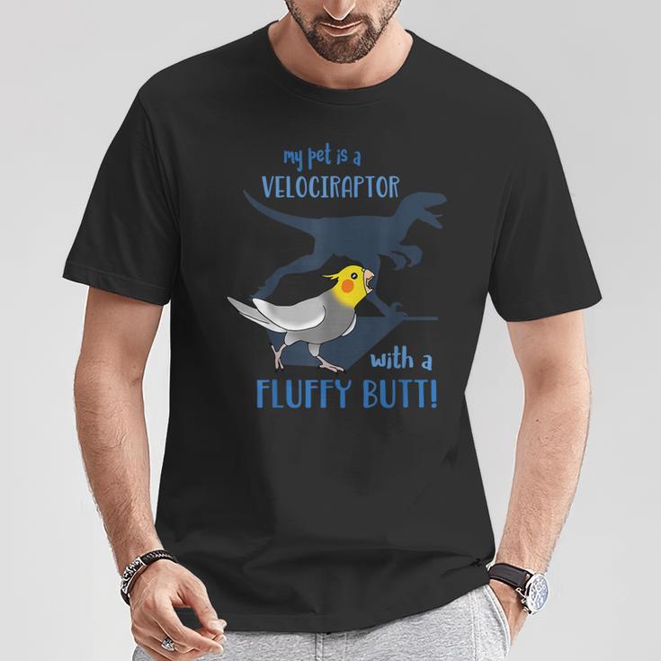 わたしのペットはふわふわお尻オカメインコの鳥を持ったベロキラプトル Tシャツ 面白い贈り物