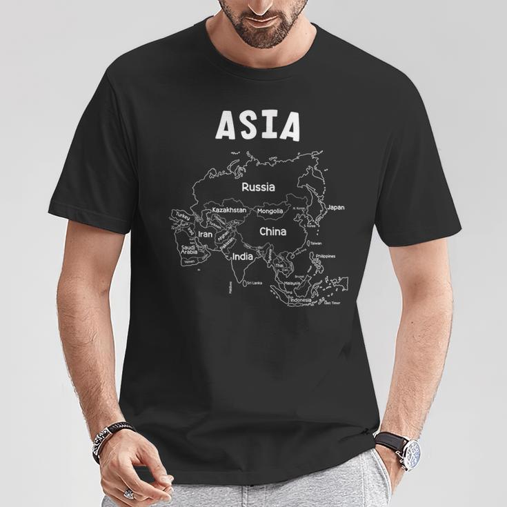 アジア、名前、国境の白い手描きの地図 Tシャツ 面白い贈り物