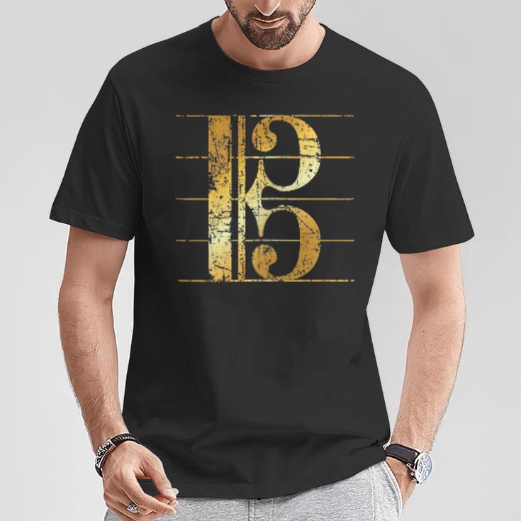 アルト音記号 ヴィンテージイエロー トロンボーン&ビオラミュージシャンズ Tシャツ 面白い贈り物