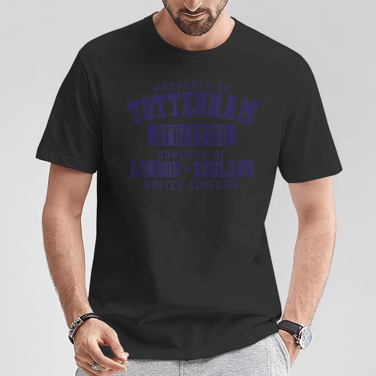 イギリスネイビープリントのトッテナムロンドンプロパティ Tシャツ 面白い贈り物