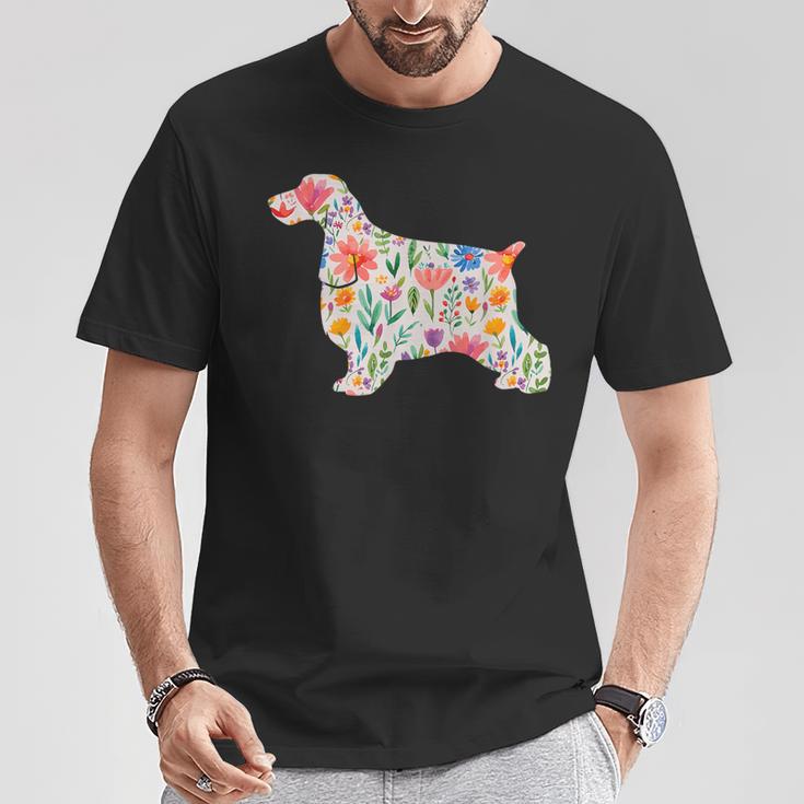 イングリッシュコッカースパニエル水彩フラワーデザイン。 Tシャツ 面白い贈り物