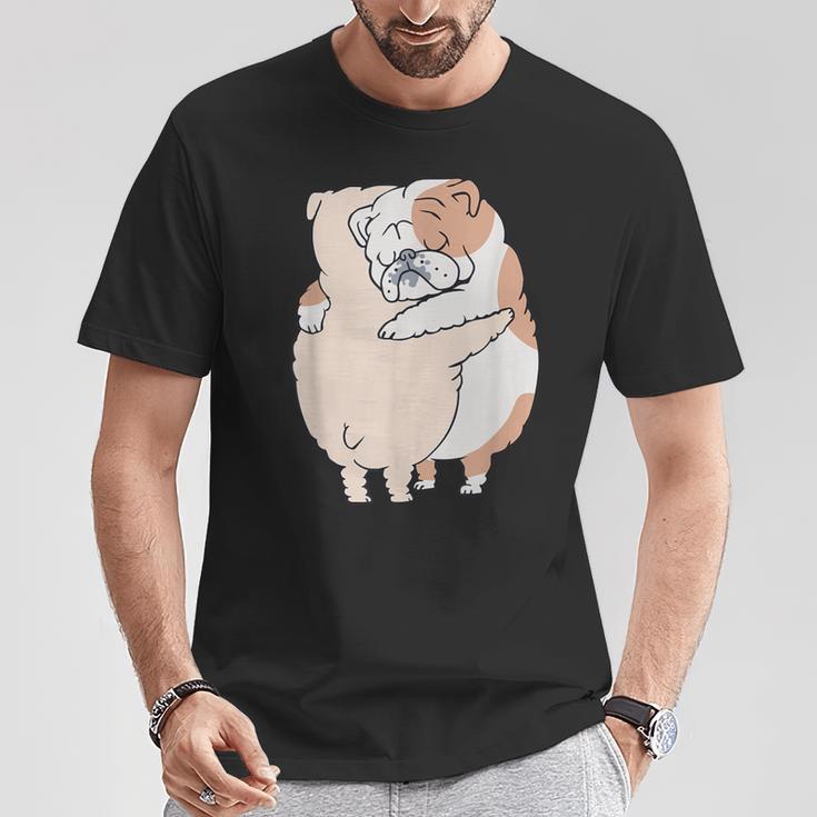 イングリッシュブルドッグハグ Tシャツ 面白い贈り物