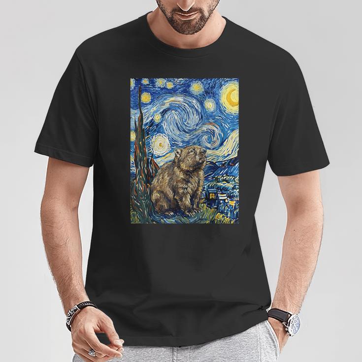 ウォンバット 星月夜 ゴッホスタイル アートペインティング Tシャツ 面白い贈り物