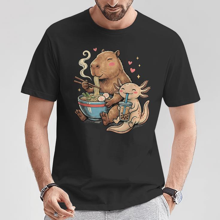 カピバラ×ウーパールーパー ラーメン&タピオカ かわいい Tシャツ 面白い贈り物