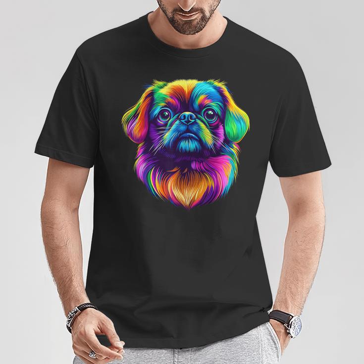 カラフル ペキニーズ犬の顔 かわいい 子犬好き 男性 女性 黒 Tシャツ 面白い贈り物