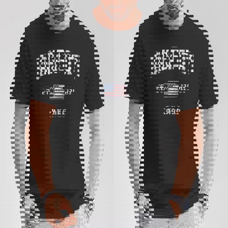 カンザスシティカンザスks ヴィンテージ アメリカ国旗 スポーツデザイン Tシャツ 面白い贈り物