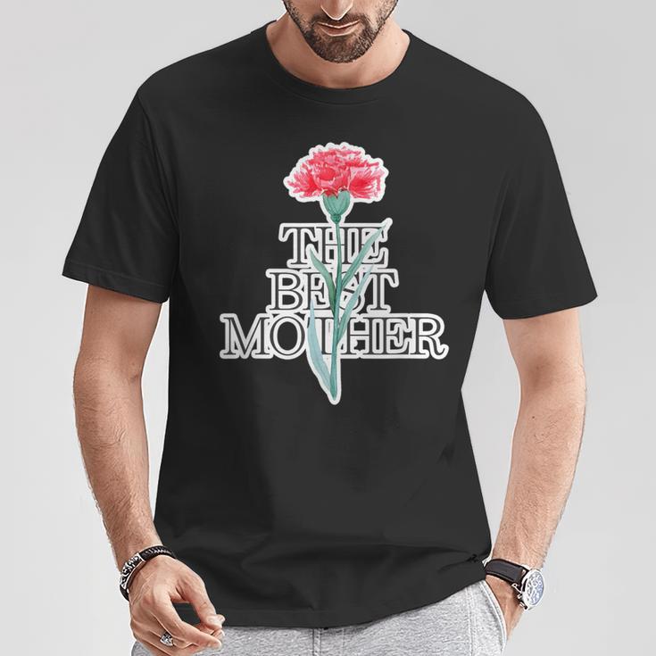 カーネーション The Best Mother 最高の母親【母の日】ピンク《ポップ フォント》メッセージ Tシャツ 面白い贈り物