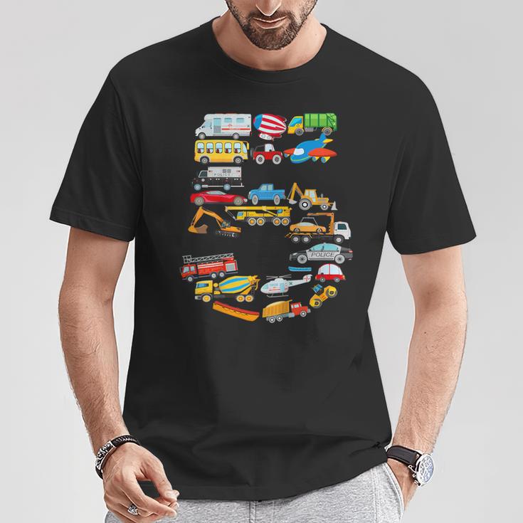 キッズ 男の子の車、消防車の5歳の誕生日 Tシャツ 面白い贈り物