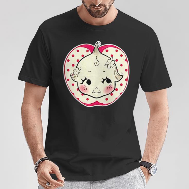 キューピー 赤ちゃん りんご 水玉 長袖tシャツ Tシャツ 面白い贈り物
