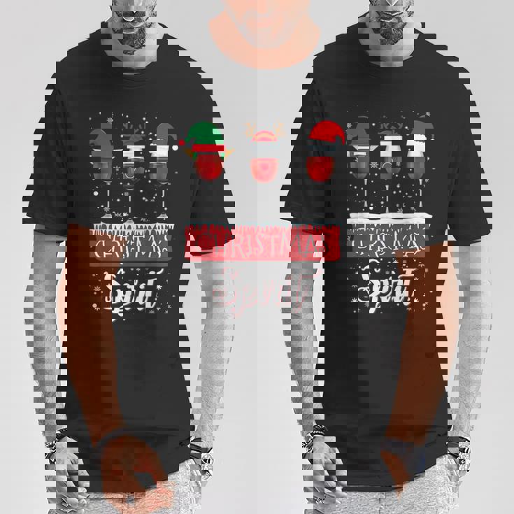 クリスマススピリット 赤ワイングラス サンタクロース エルフ トナカイ Tシャツ 面白い贈り物