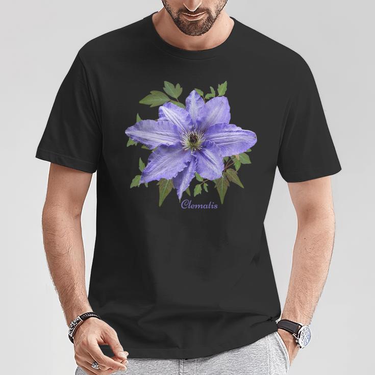 クレマチス 花 ボタニカル パープル フラワー Tシャツ 面白い贈り物