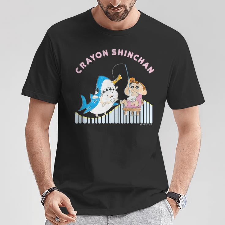 クレヨンしんちゃん ひまわりとシロ 釣りごっこ Tシャツ 面白い贈り物