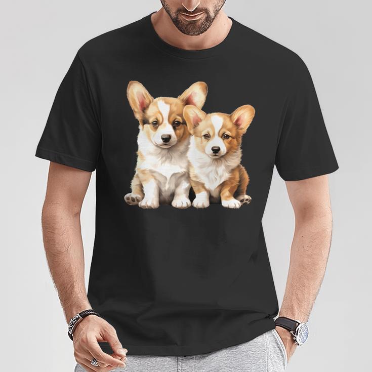 コーギー子犬 長袖tシャツ Tシャツ 面白い贈り物