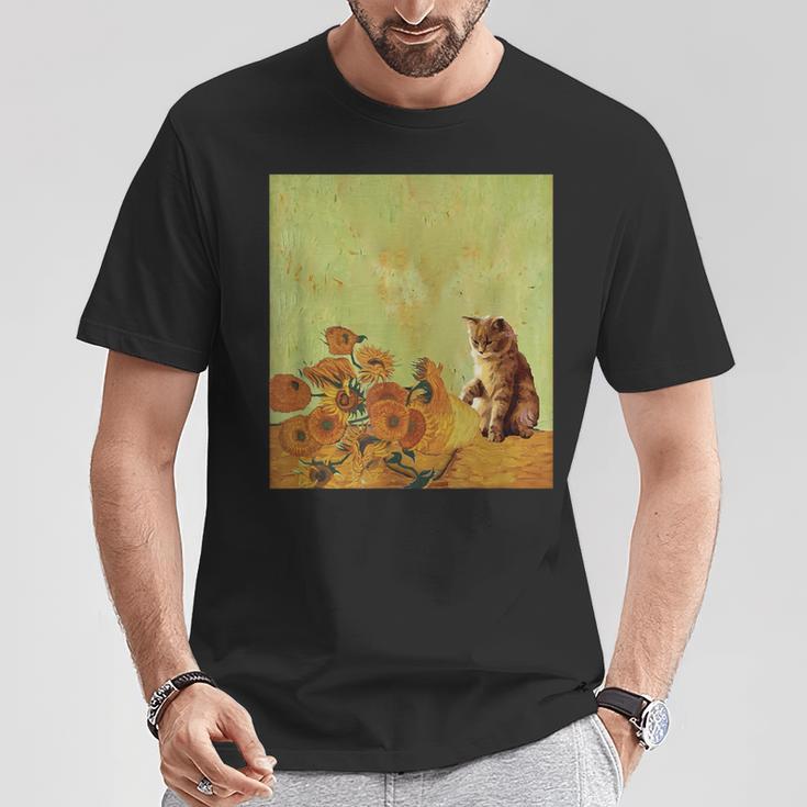 ゴッホ ひまわり おもしろい 猫 アート 絵画 Tシャツ 面白い贈り物