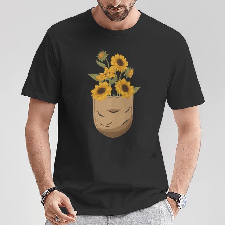 ゴッホ ひまわり ポケットアート 花柄 恋人スタイル 長袖tシャツ Tシャツ 面白い贈り物