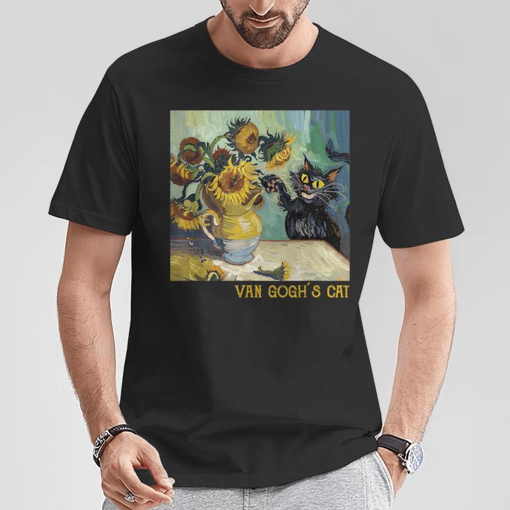 ゴッホ ひまわりの黒猫 絵画アート Tシャツ 面白い贈り物