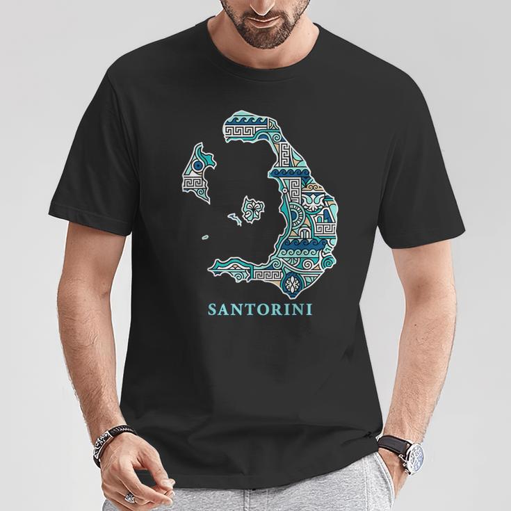 サントリーニ島 ギリシャ 地図 ギリシャ柄 旅行 休暇 Tシャツ 面白い贈り物