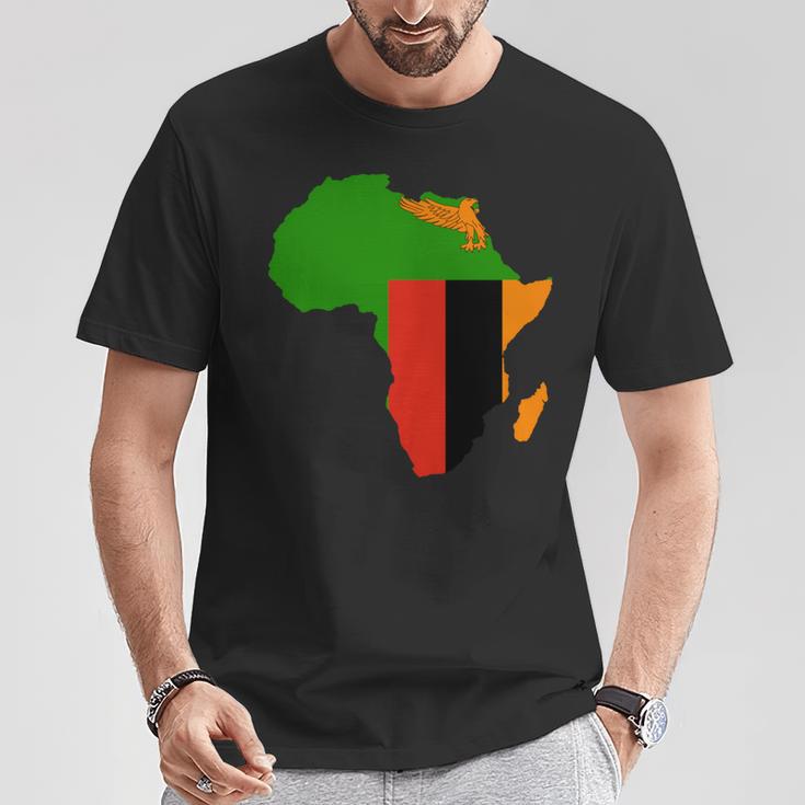 ザンビア国旗 アフリカ 大陸 シルエット ザンビアンへのギフト 長袖tシャツ Tシャツ 面白い贈り物