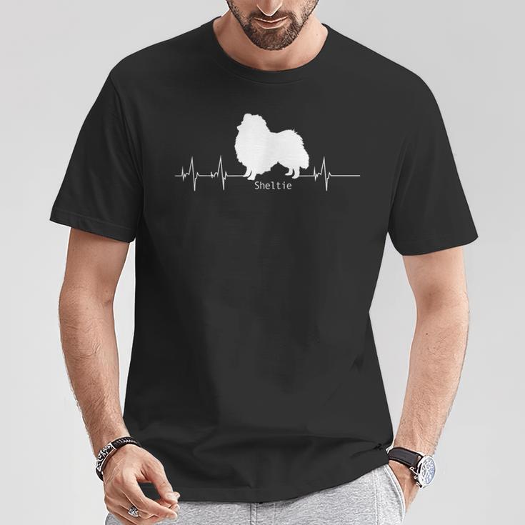 シェルティハートビートドッグデザイン シェルティギフト Tシャツ 面白い贈り物