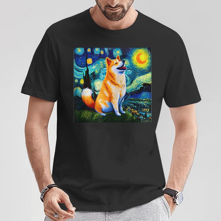 シバイヌ 面白いtシャツ 柴犬 犬 ゴッホ 星月夜 かわいい メンズ 子供 おもしろ 服 グッズ ネタ Tシャツ 面白い贈り物