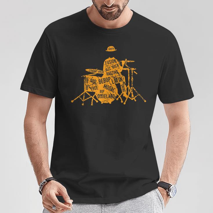 ジャズジャンル付きジャズドラマーtシャツ Tシャツ 面白い贈り物