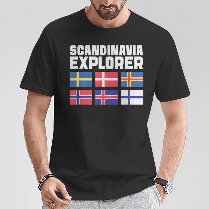 スカンジナビア エクスプローラー フラグ スウェーデン ノルウェー アイスランド Tシャツ 面白い贈り物