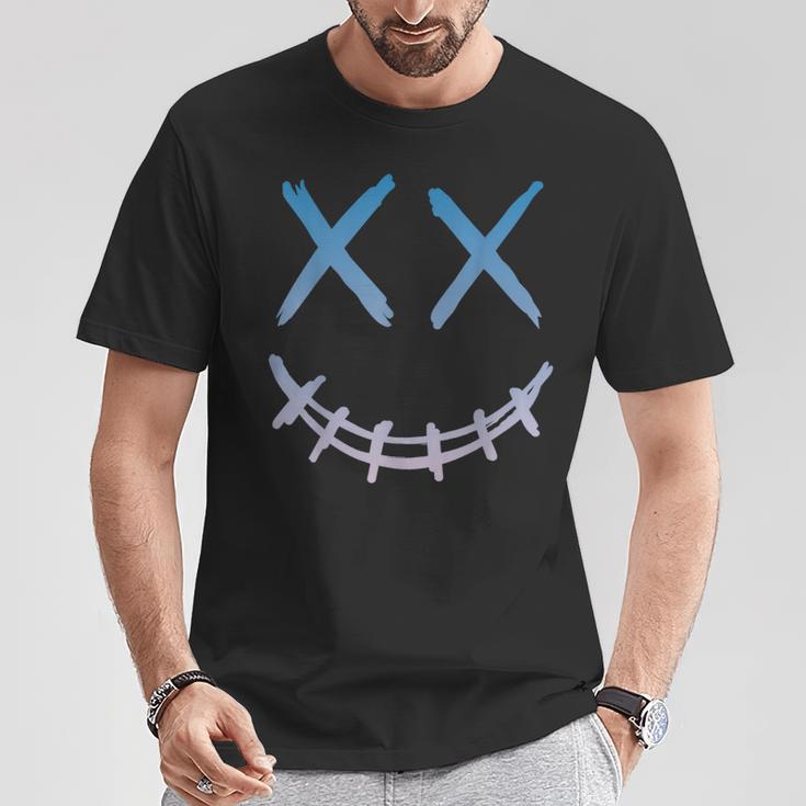 スマイル Xx バツの目 バッテン ストリート 原宿系 地雷 ブルーグラデーション ロック おしゃれ かっこいい Tシャツ 面白い贈り物