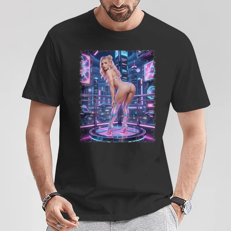セクシーガールグラフィックtシャツ サイバーパンク ピンナップガールダンサー Tシャツ 面白い贈り物