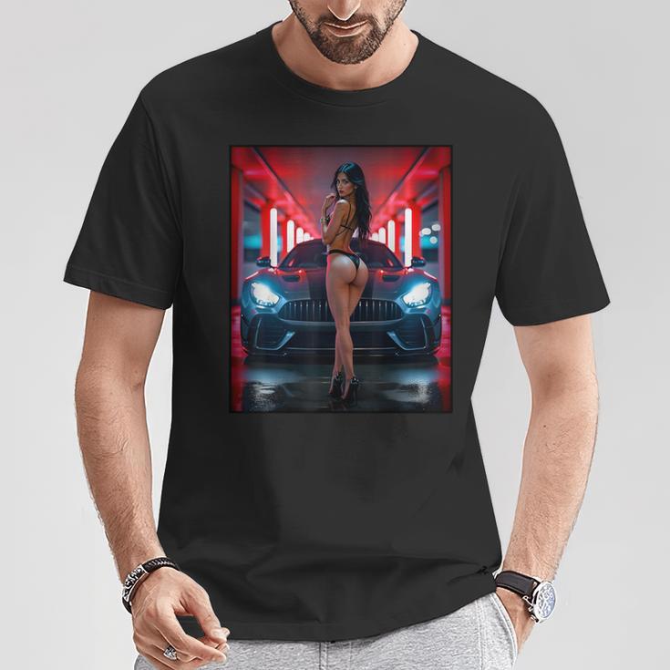 セクシーガールグラフィックtシャツ セクシービキニモデル&エキゾチックカー Tシャツ 面白い贈り物