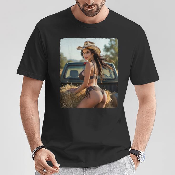 セクシーガールグラフィックtシャツ カウガールピンナップガール 2 Tシャツ 面白い贈り物