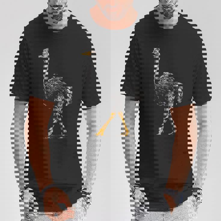 ダチョウ ポートレート 動物 モチーフ 描画 鳥 アート 長袖tシャツ Tシャツ 面白い贈り物