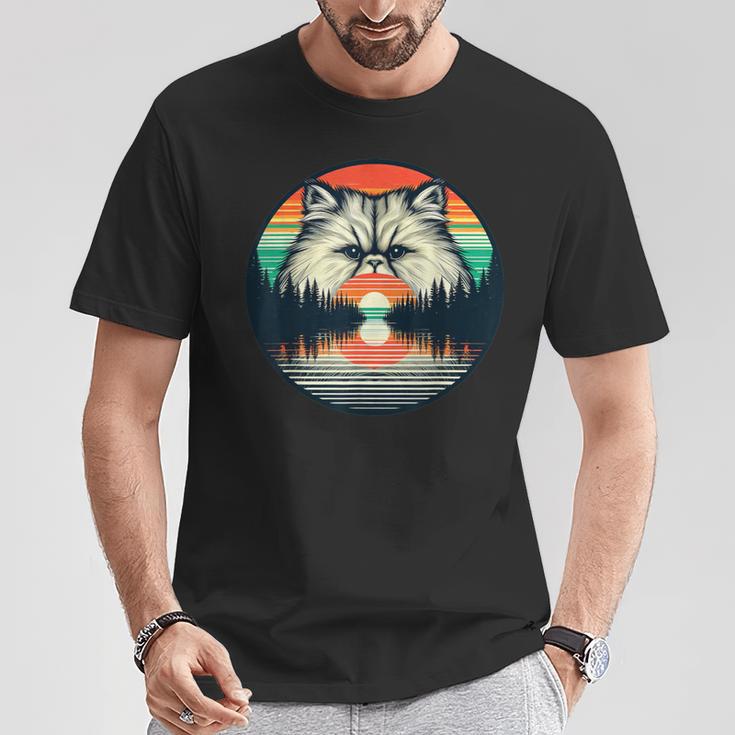チンチラ ペルシャ猫 夕日 レトロスタイル ヴィンテージ 80年代 70年代 Tシャツ 面白い贈り物