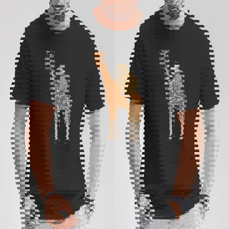 ナマケモノ キリン 面白い 怠惰なナマケモノ 動物 乗る キリン 長袖tシャツ Tシャツ 面白い贈り物