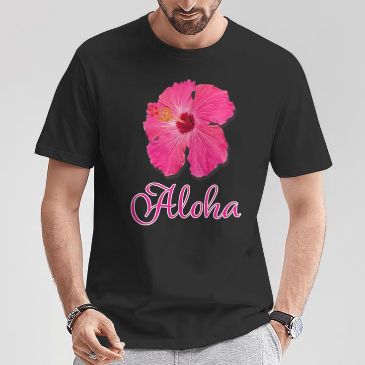 ハイビスカス Aloha アロハ《赤》（ハワイ・南国・フラダンス）夏 かわいい Tシャツ 面白い贈り物