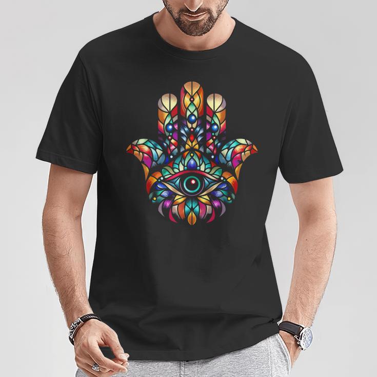 ハムサ カムサ シンボル ステンドグラス アートスタイル クリスマス Tシャツ 面白い贈り物
