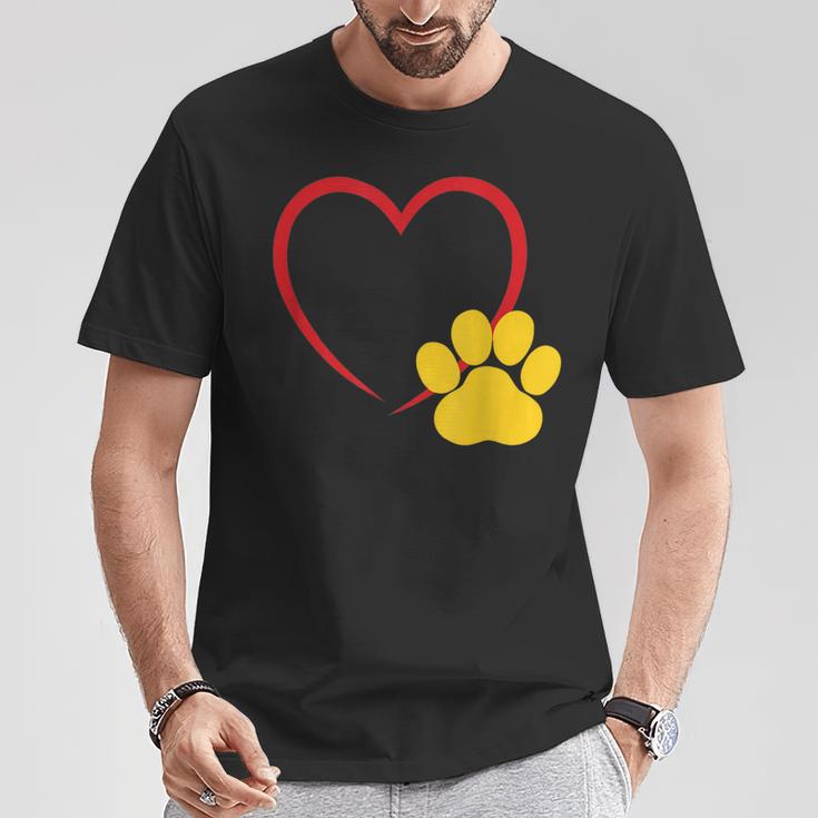 ハートと猫の足跡 – ミニマルな猫愛アート Tシャツ 面白い贈り物