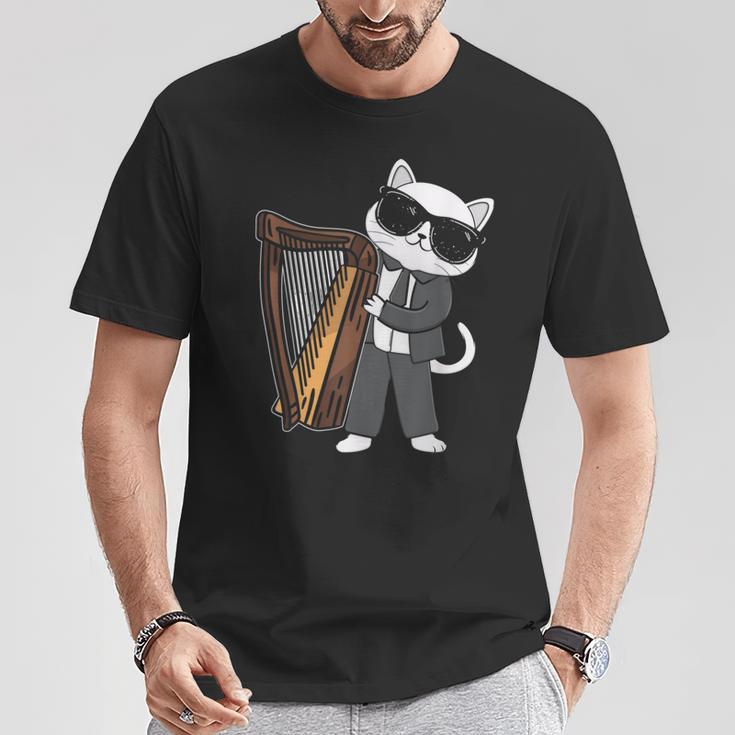 ハープを演奏する猫 音楽愛好家 音楽プレーヤー エキスパート ミュージシャン Tシャツ 面白い贈り物
