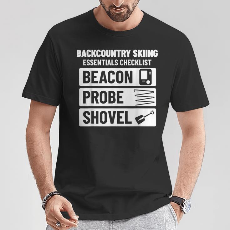 バックカントリースキー エッセンシャルチェックリスト ゲレンデ外スキーヤー用 Tシャツ 面白い贈り物
