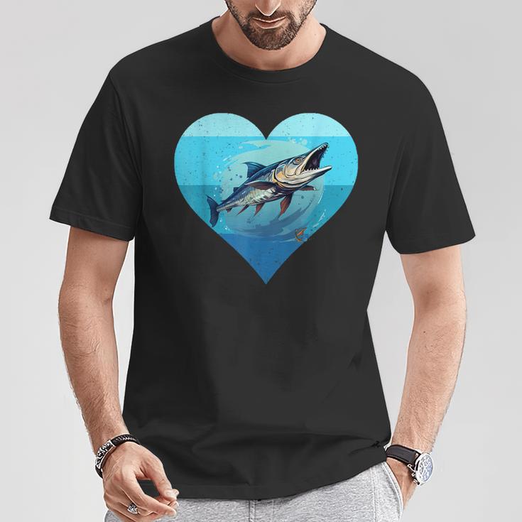 バラクーダ レトロ ハート バラクーダ 釣り 海水魚好き Tシャツ 面白い贈り物