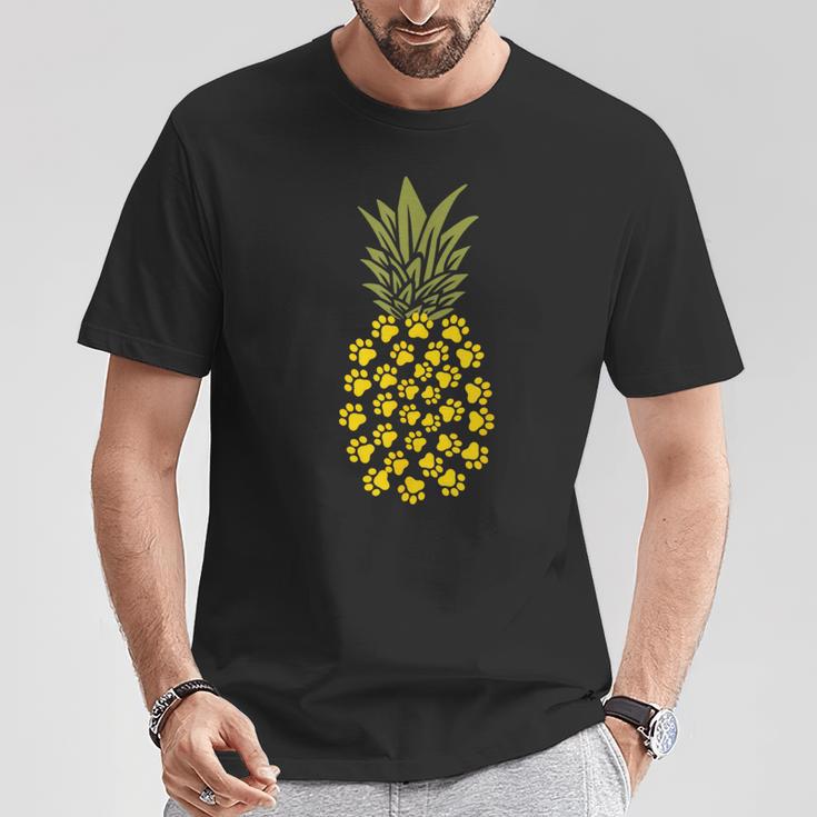 パイナップル猫の肉球プリント Tシャツ 面白い贈り物