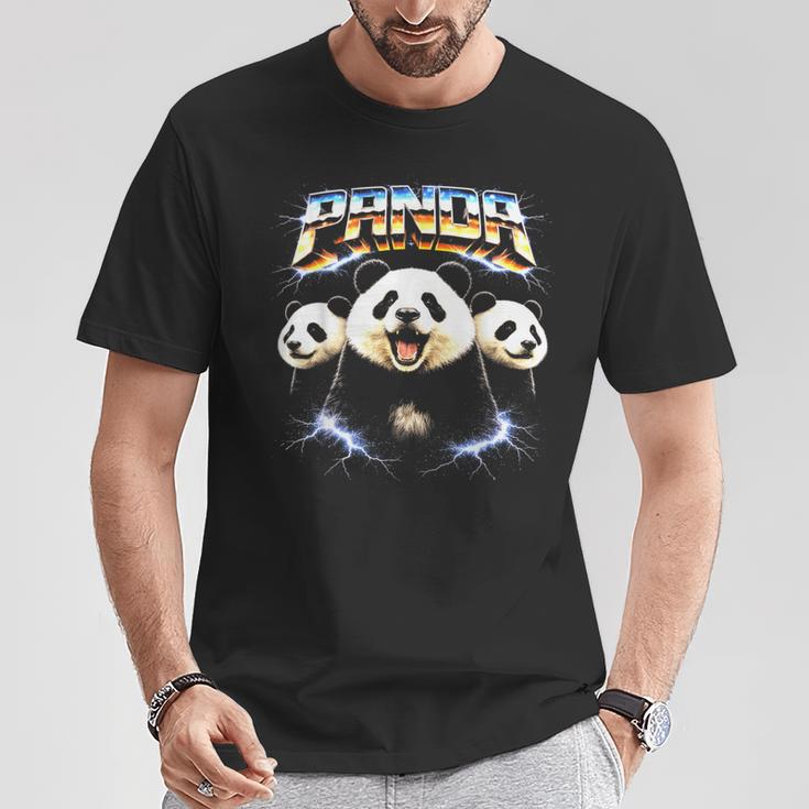 パンダ ヘヴィメタル 80年代 ロックミュージック メタルヘッド エレキギター Tシャツ 面白い贈り物