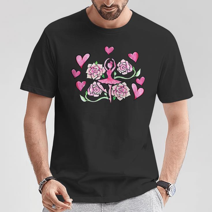 ピンクローズのバレリーナ バレエ Tシャツ 面白い贈り物