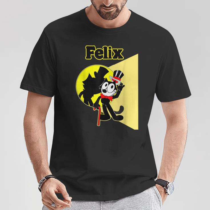フェリックスブラックキャット漫画シルクハット＆ブロードウェイステージ＆スポットライト Tシャツ 面白い贈り物
